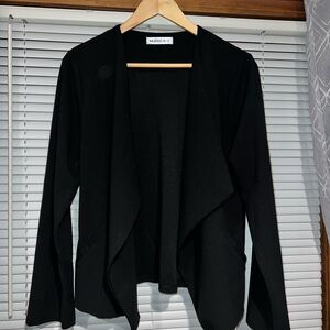 Doublju Black Open-Front Draped Blazer Jacket